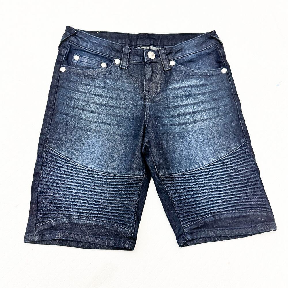 True Religion Geno Relaxed Slim Dark Wash Denim Jean Shorts Size 16